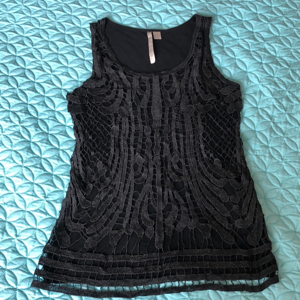 LC Lauren Conrad s crochet tank black- worn once!
